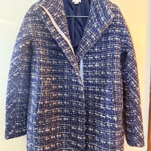 J. Crew Navy and White Tweed Teddy Jacket